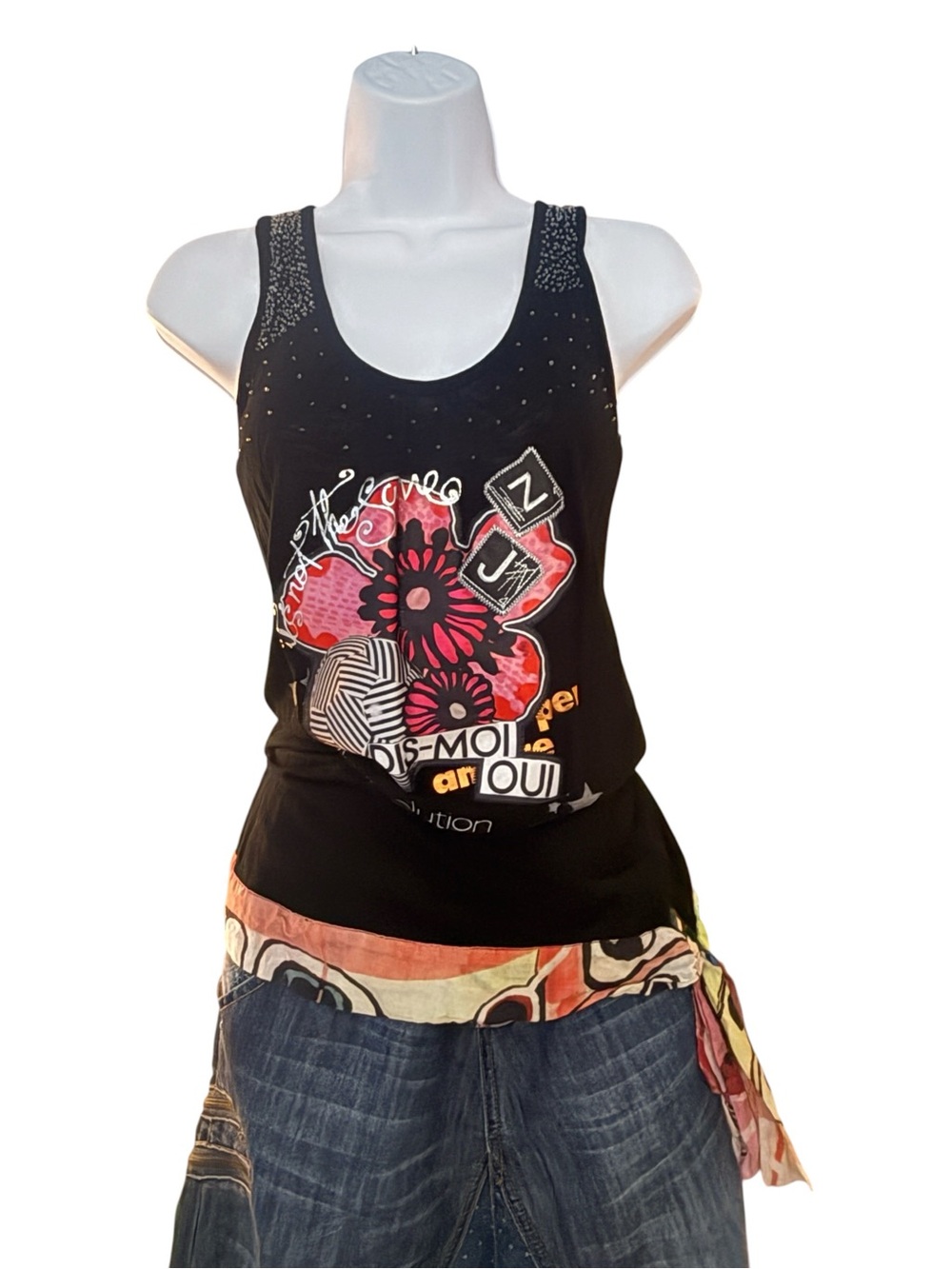Desigual sleeveless tank top featuring a colorful floral graphics print